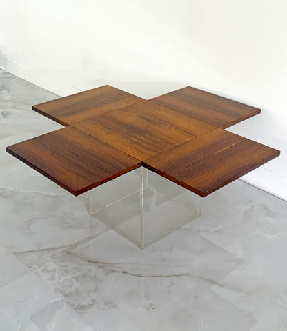 Rare Rosewood & Lucite Tic-Tac-Toe Expandable Coffee Table by Vladimir Kagan, 1960's