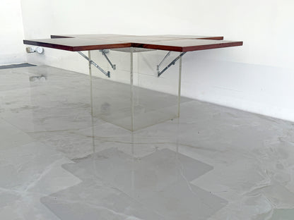 Rare Rosewood & Lucite Tic-Tac-Toe Expandable Coffee Table by Vladimir Kagan, 1960's