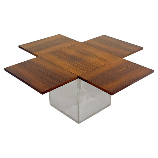 Rare Rosewood & Lucite Tic-Tac-Toe Expandable Coffee Table by Vladimir Kagan, 1960's