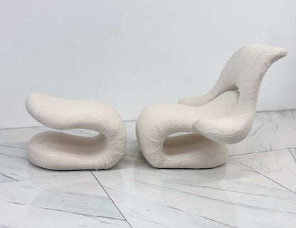 Vittorio Introini Relax Armchair & Footrest, Belgian Boucle, Felice Rossi, 1978
