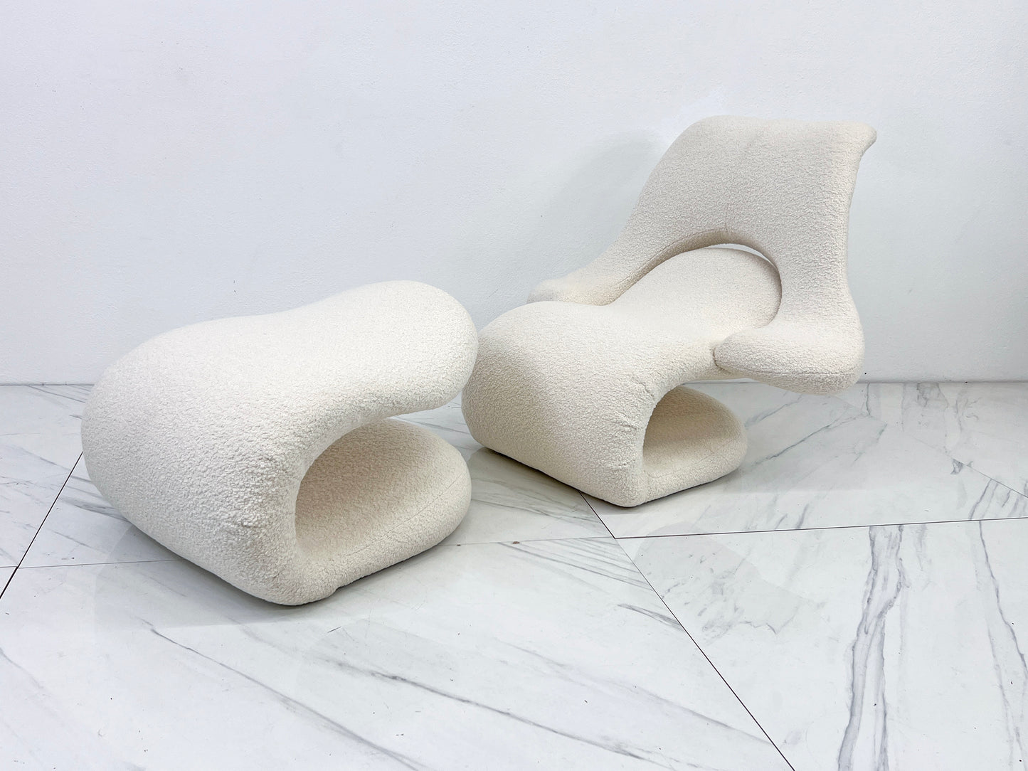 Vittorio Introini Relax Armchair & Footrest, Belgian Boucle, Felice Rossi, 1978