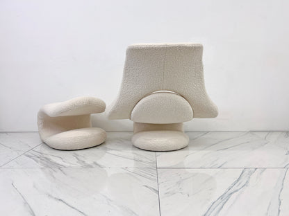 Vittorio Introini Relax Armchair & Footrest, Belgian Boucle, Felice Rossi, 1978