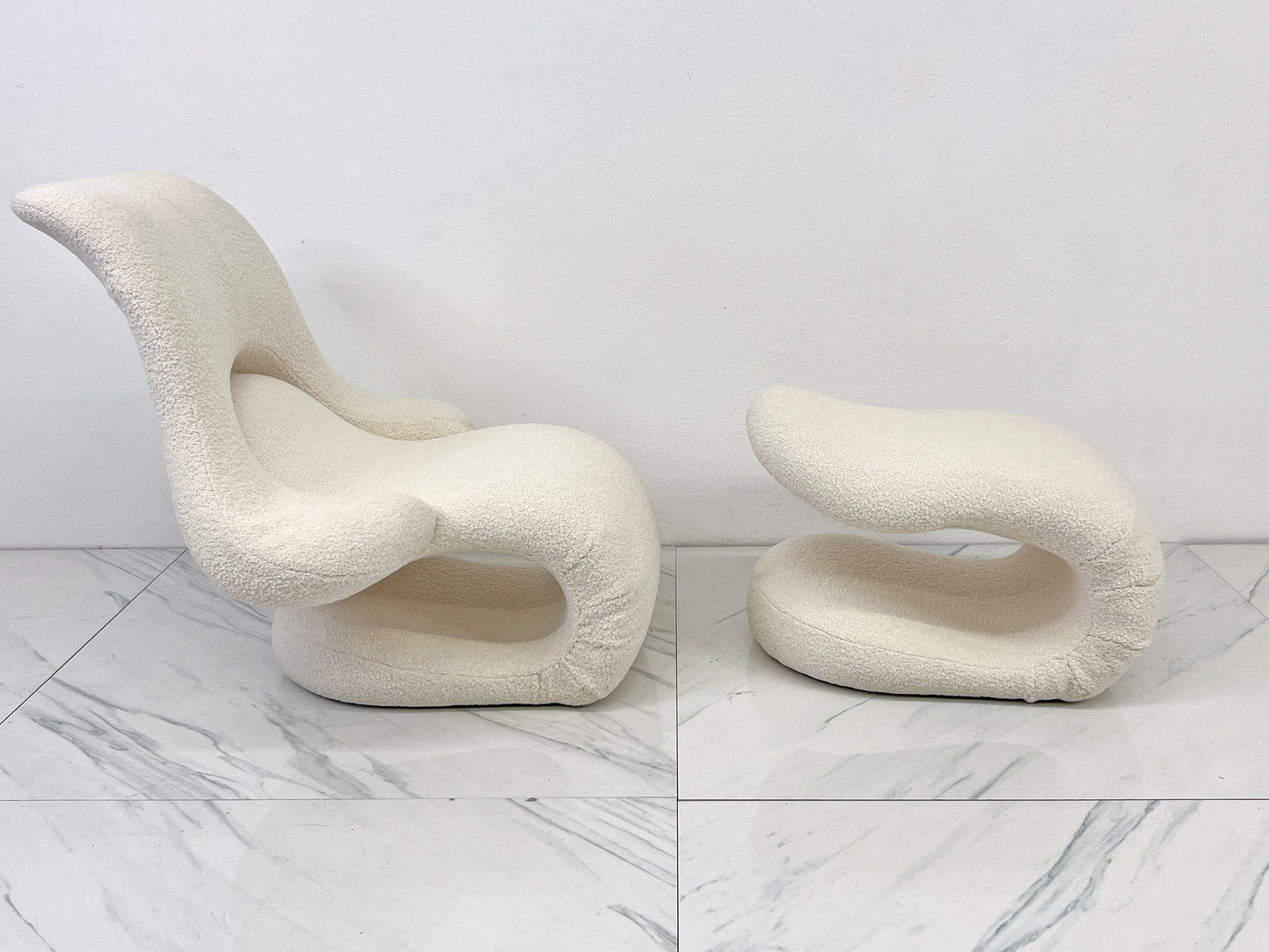 Vittorio Introini Relax Armchair & Footrest, Belgian Boucle, Felice Rossi, 1978