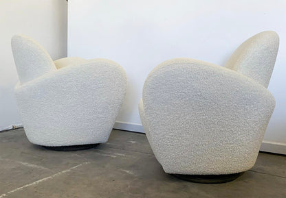 Michael Wolk Miami Swivel Lounge Chairs for Directional in Ivory Boucle, a Pair