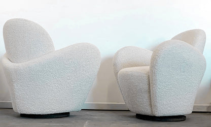 Michael Wolk Miami Swivel Lounge Chairs for Directional in Ivory Boucle, a Pair